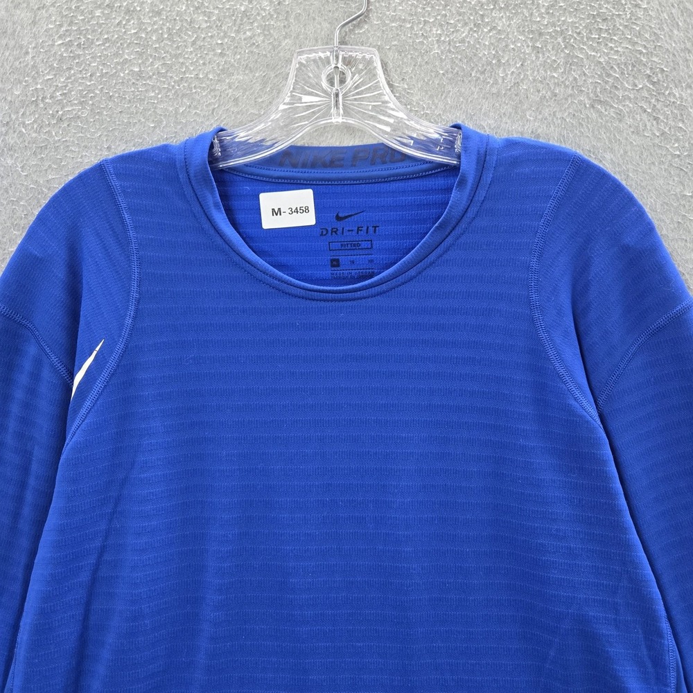 Nike Men Activewear Top XL Blue Pro Dri Fit Logo Long Sleeve Striped - Picture 3 of 11